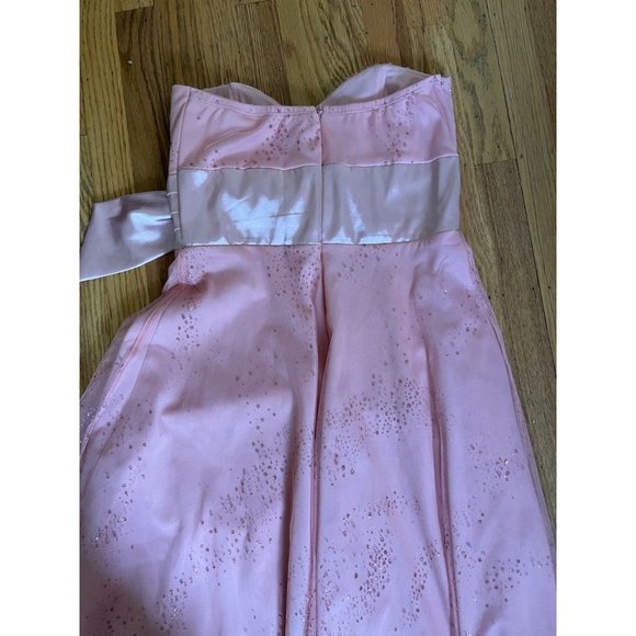 90s-Y2K Peach Sparkle Net Strapless Dress with Satin Bow and Waist Belt Barbieco - Picture 9 of 9